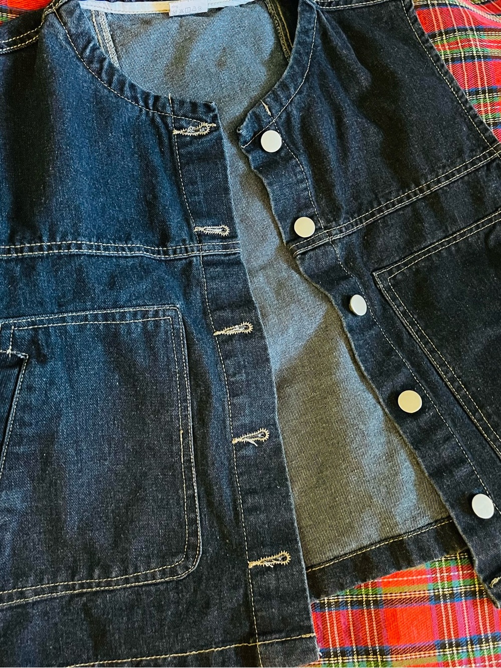 Women's Dark Blue Denim Snap-Front Vest